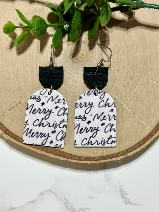 Closed Arch Earrings - Black/White Merry Christmas