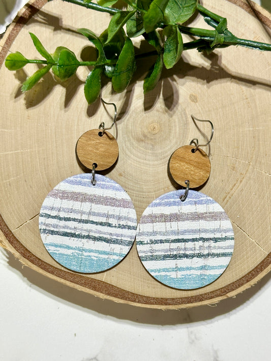 Circle/Connector Earrings - Ocean Blue Stripes