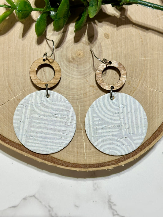 Circle/Connector Earrings - Gray Geometric