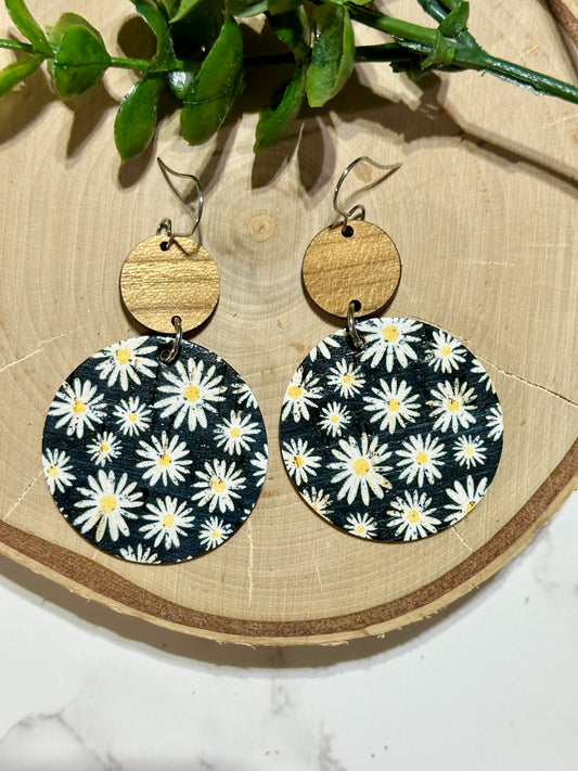 Circle/Connector Earrings - Daisy on Black