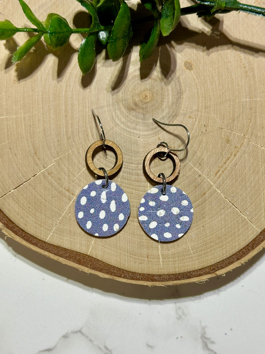 Small Circle/Connector Earrings - Blue Spots