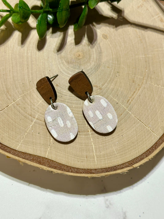 Mini Oval/Connector Earrings - Taupe Speckles