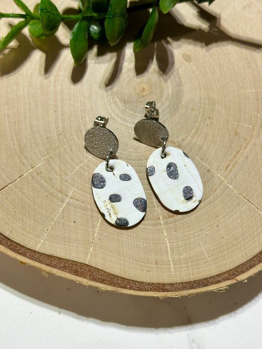 Mini Oval/Connector Earrings - Black Dots on White
