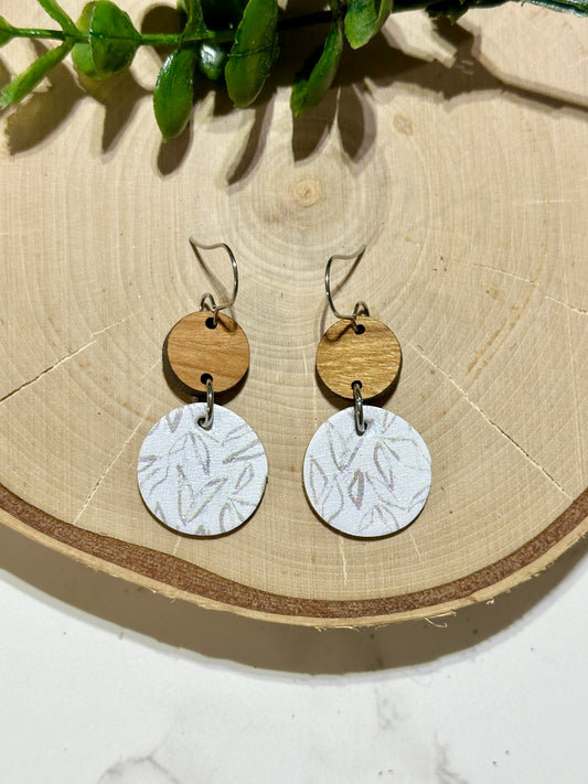 Mini Circle/Connector Earrings - Taupe Leaves