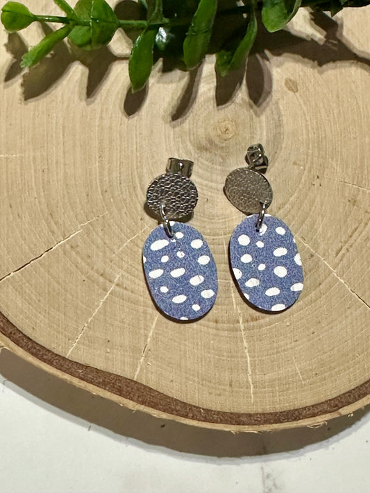 Small Oval/Connector Earrings - Blue Spots