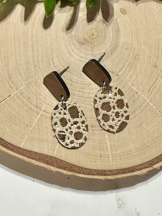 Mini Oval/Connector Earrings - Gold Sparkle