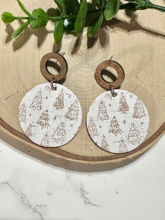 Circle/Connector Earrings - Boho Trees on White