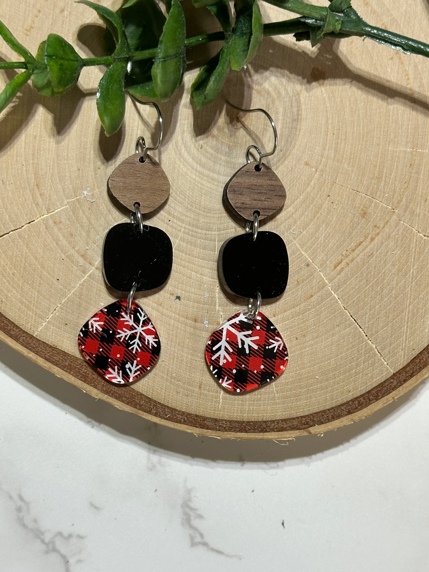 Acrylic/Wood Christmas Snowflake Earrings