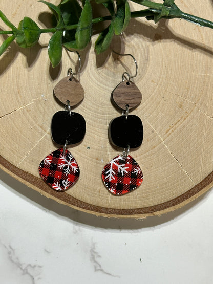 Acrylic/Wood Christmas Snowflake Earrings