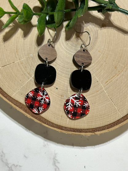 Acrylic/Wood Christmas Snowflake Earrings
