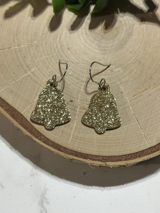 Mini Bell Earrings - Gold Glitter