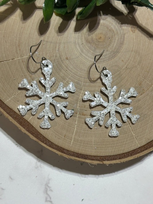 Snowflake Earrings - White Glitter