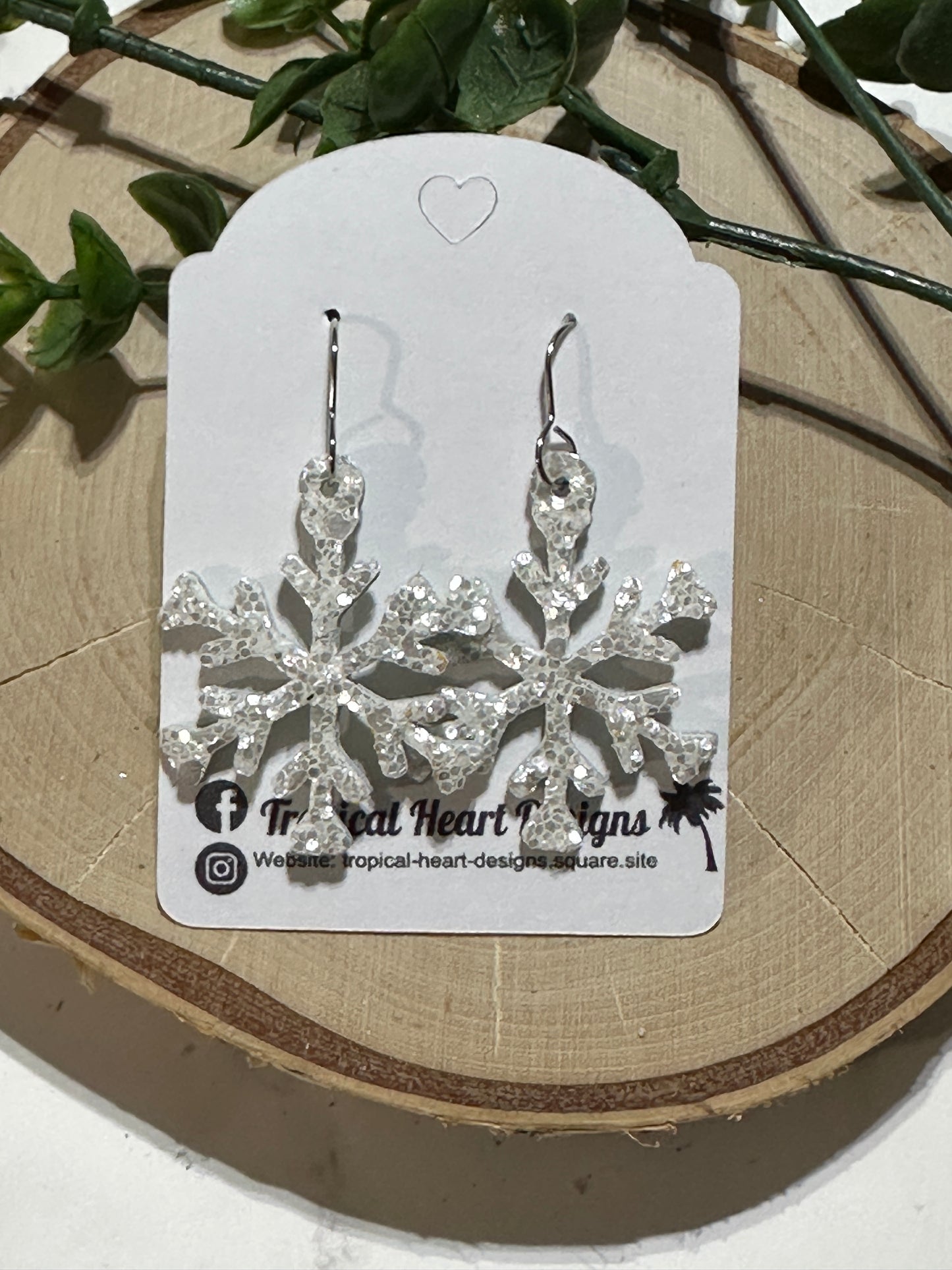 Snowflake Earrings - White Glitter