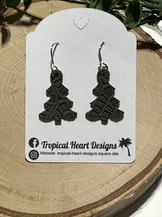 Mini Tree Earrings - Olive Green