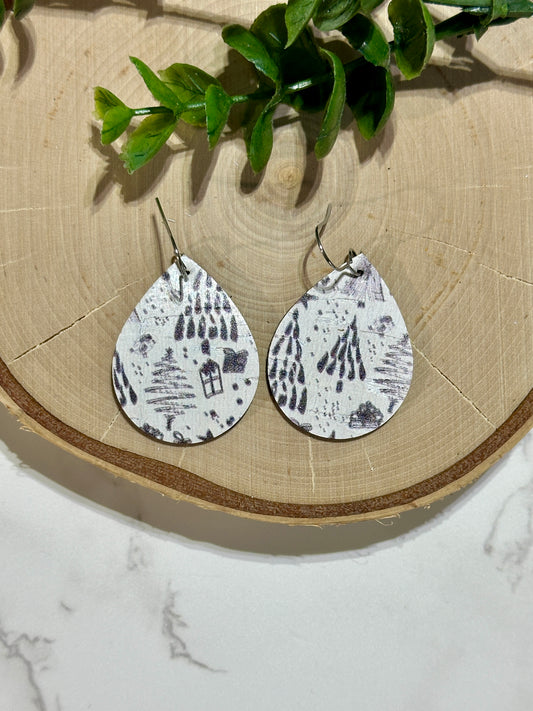 Small Teardrop Earrings - Black/White Trees