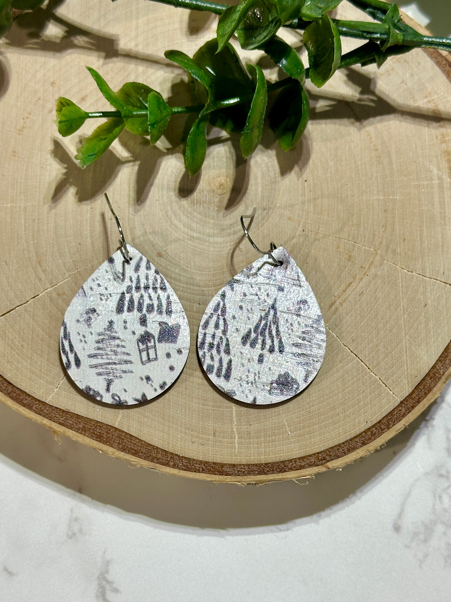 Small Teardrop Earrings - Black/White Trees