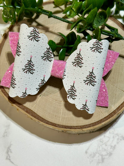 Simple Boho/Pink Christmas Tree Hairbow