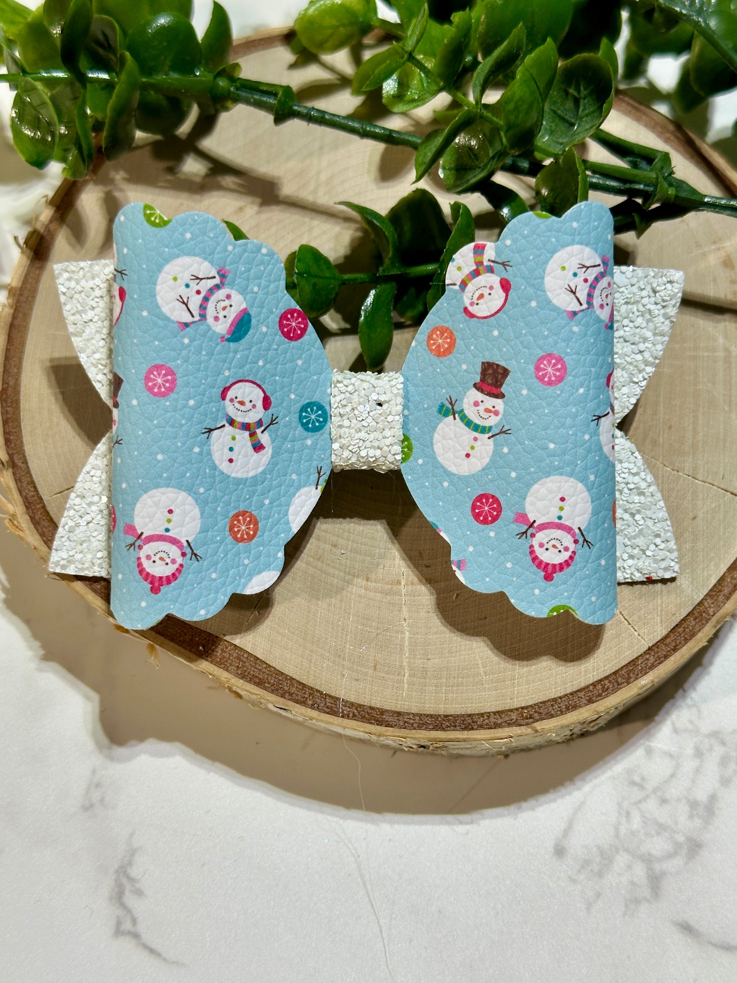 Snowmen on Blue Hairbow