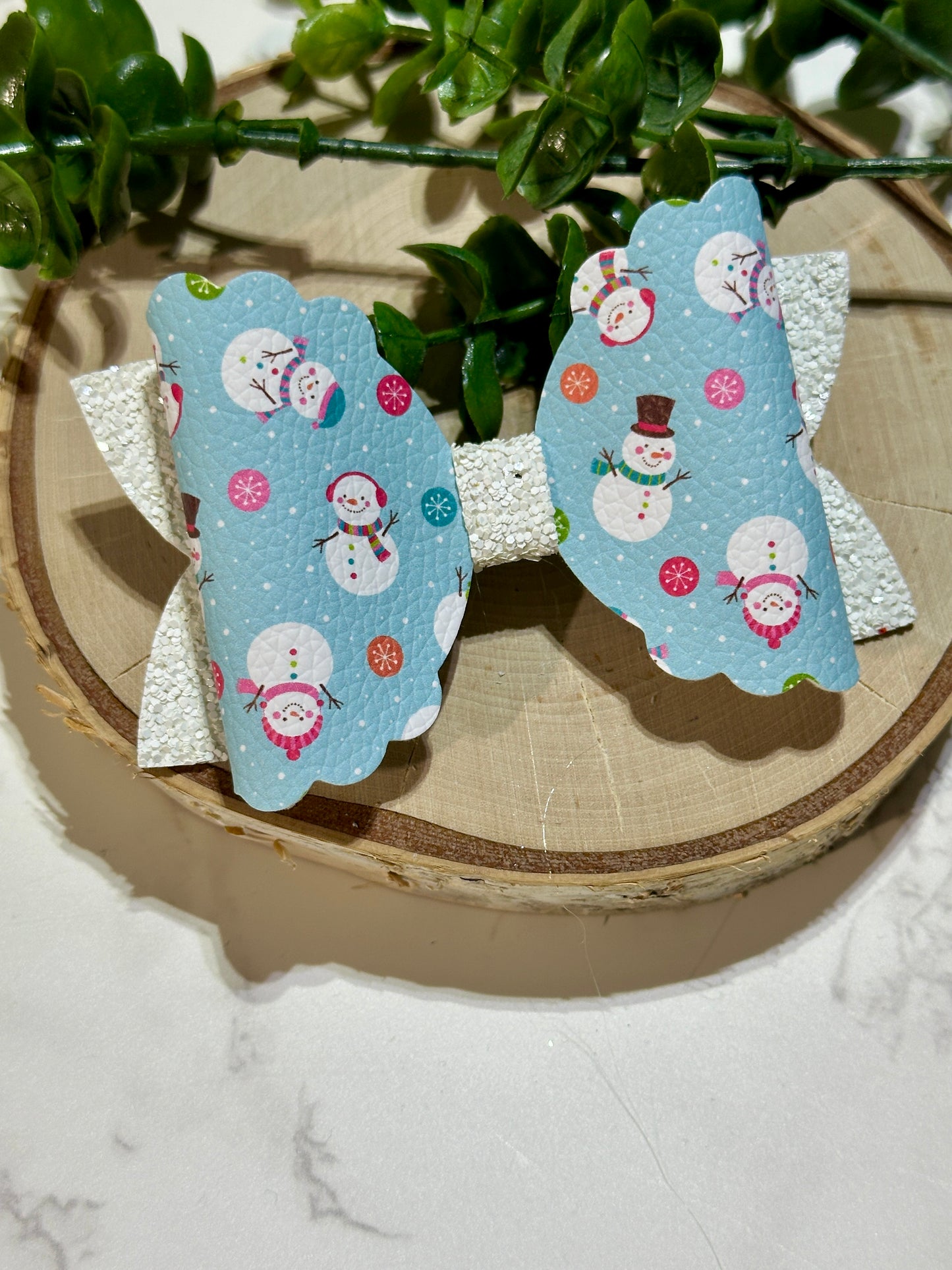 Snowmen on Blue Hairbow