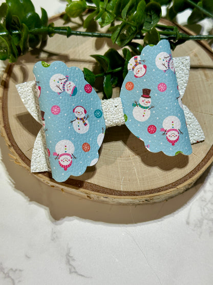 Snowmen on Blue Hairbow