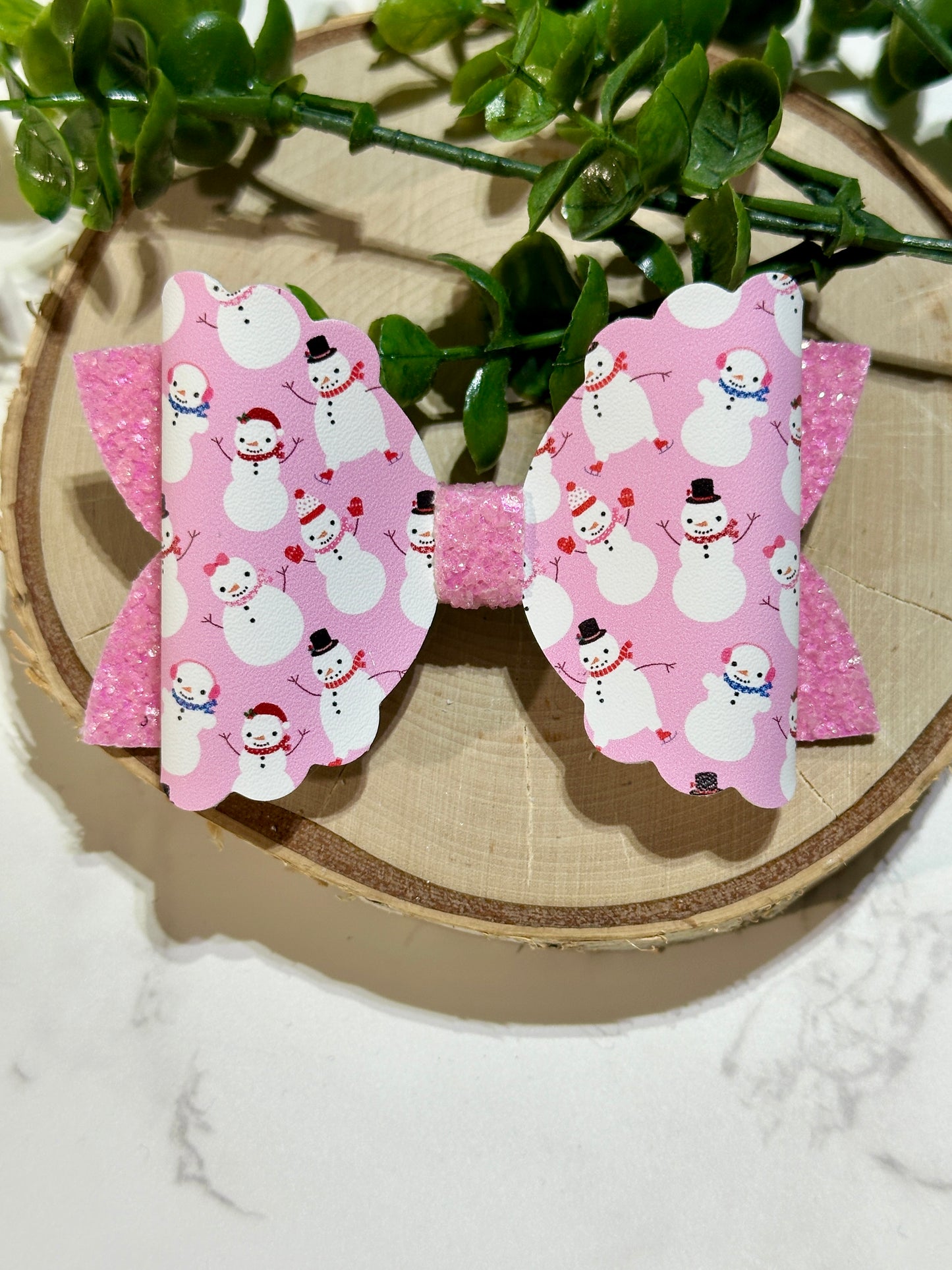 Snowmen on Pink Hairbow