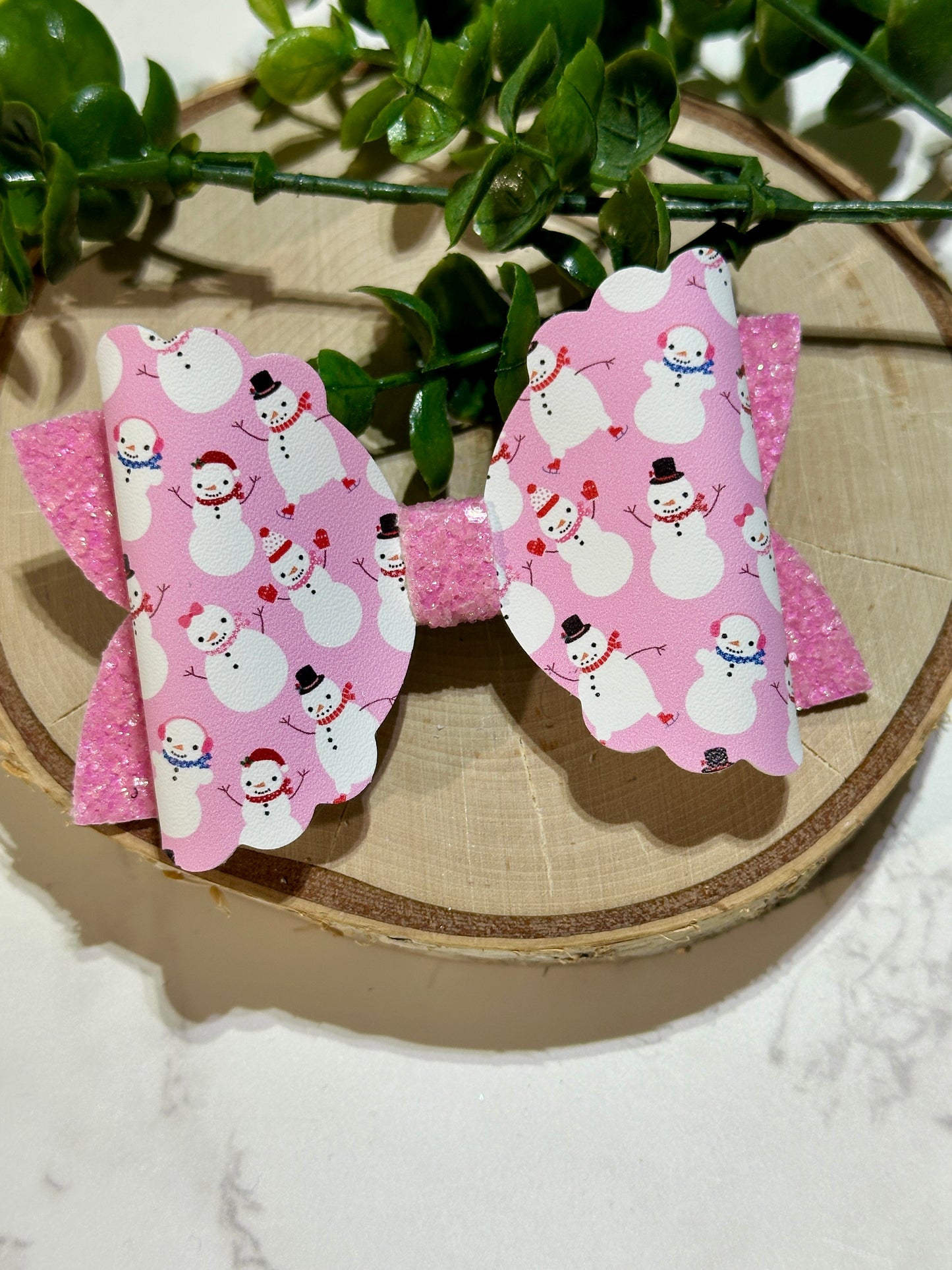 Snowmen on Pink Hairbow