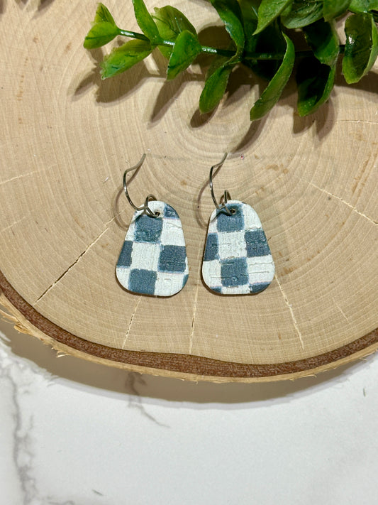 Mini Rounded Triangle Earrings - Teal Checkered
