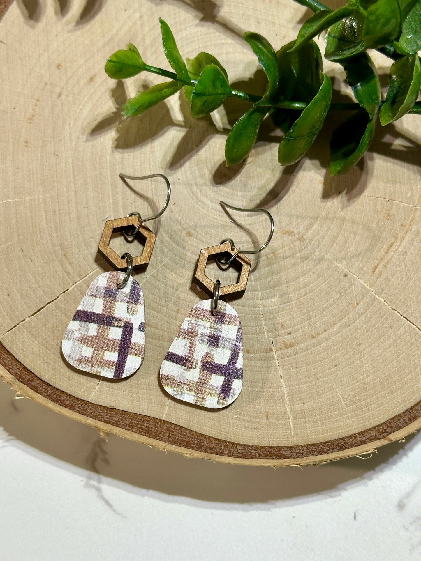 Mini Rounded Triangle/Connector Earrings - Fall Plaid