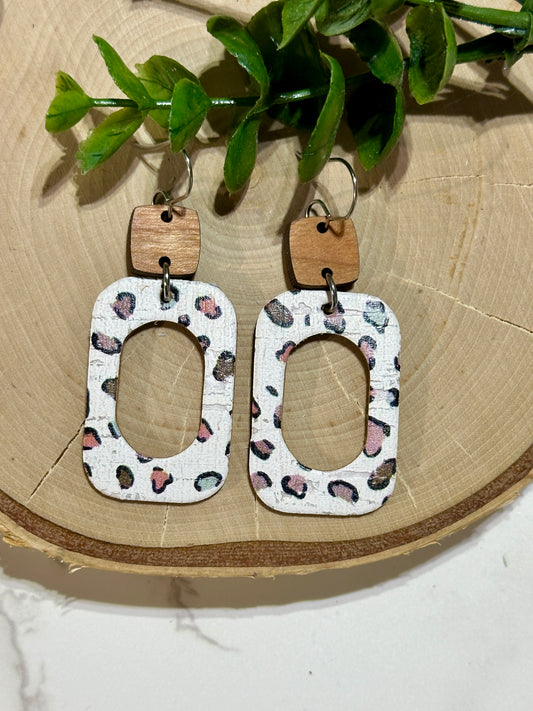Open Rounded Rectangle Earrings - Boho Leopard