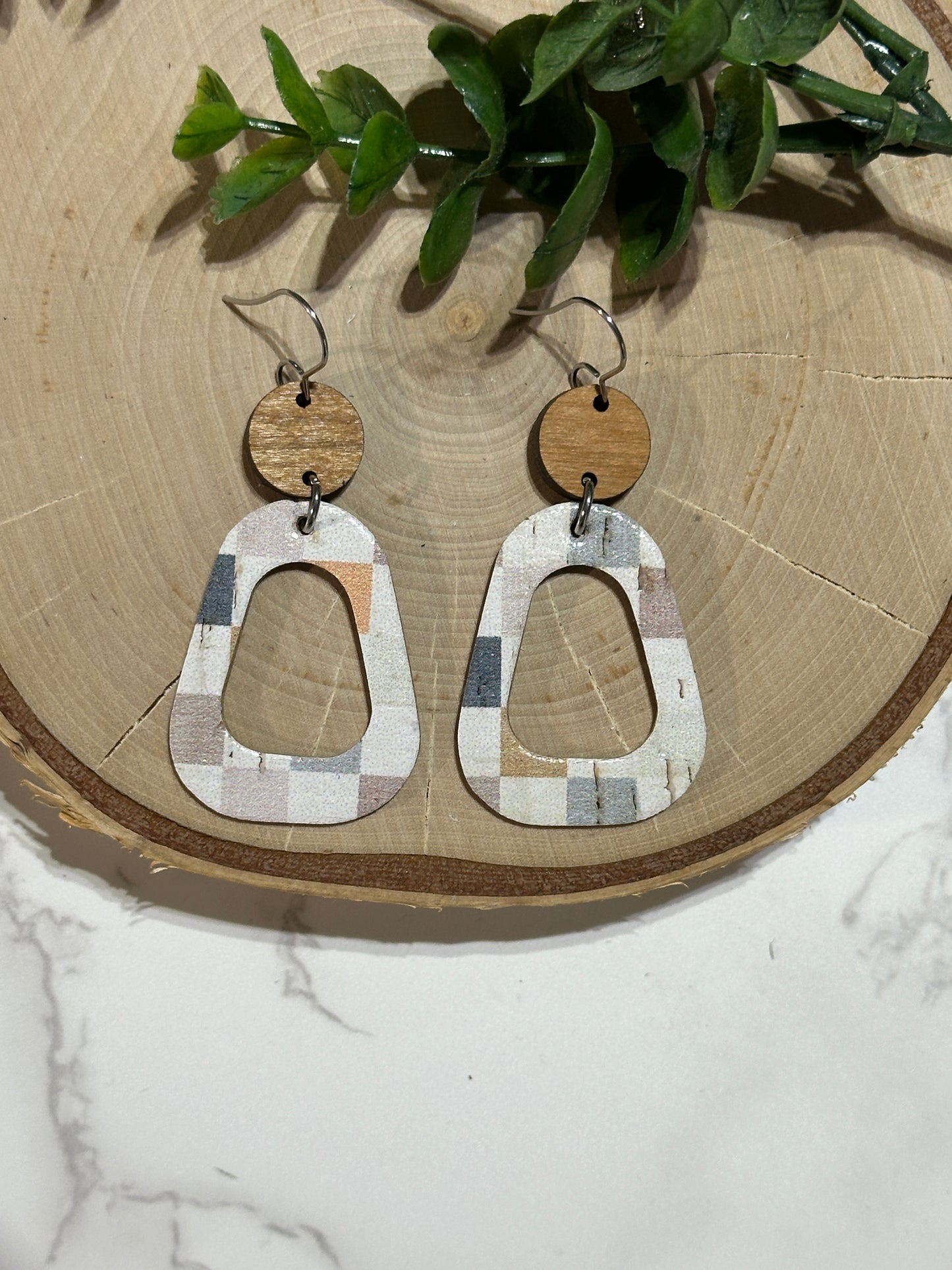 Open Rounded Triangle Earrings - Boho Fall Checkered