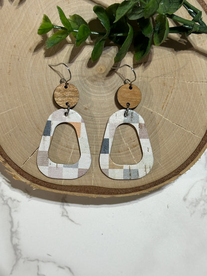 Open Rounded Triangle Earrings - Boho Fall Checkered