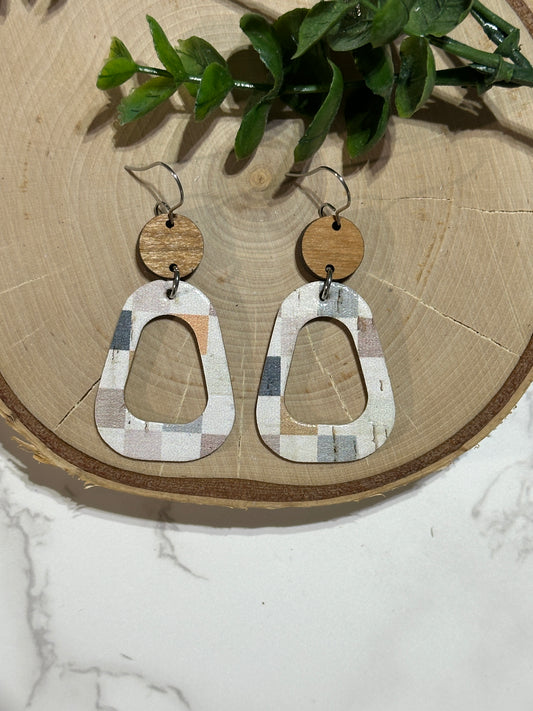 Open Rounded Triangle Earrings - Boho Fall Checkered