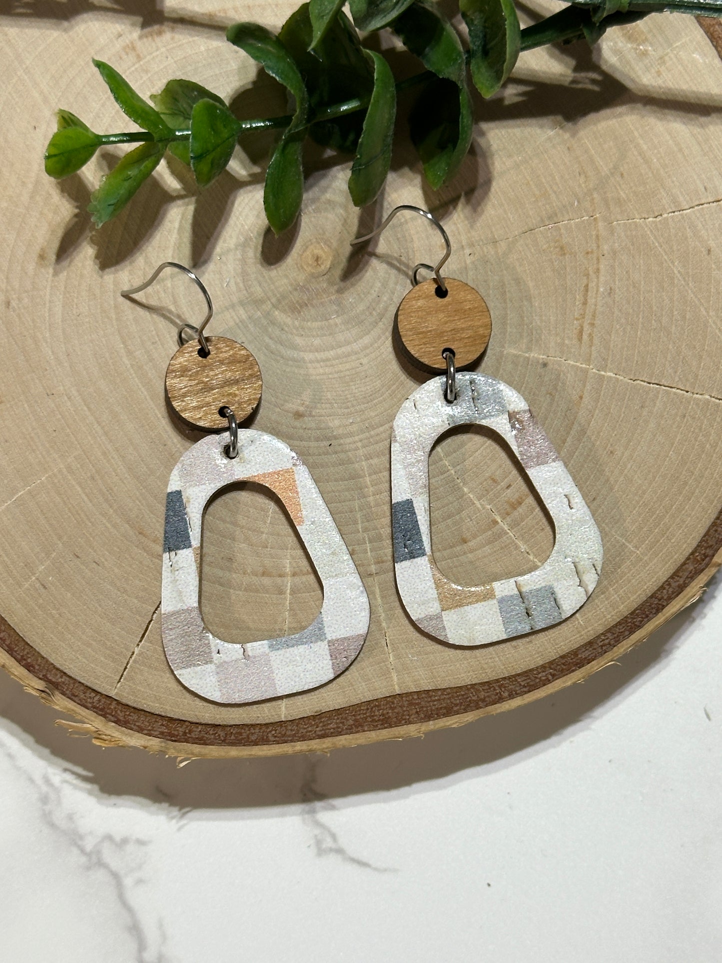 Open Rounded Triangle Earrings - Boho Fall Checkered
