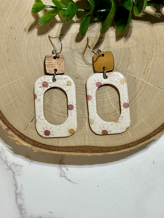 Open Rounded Rectangle Earrings - Boho Suns