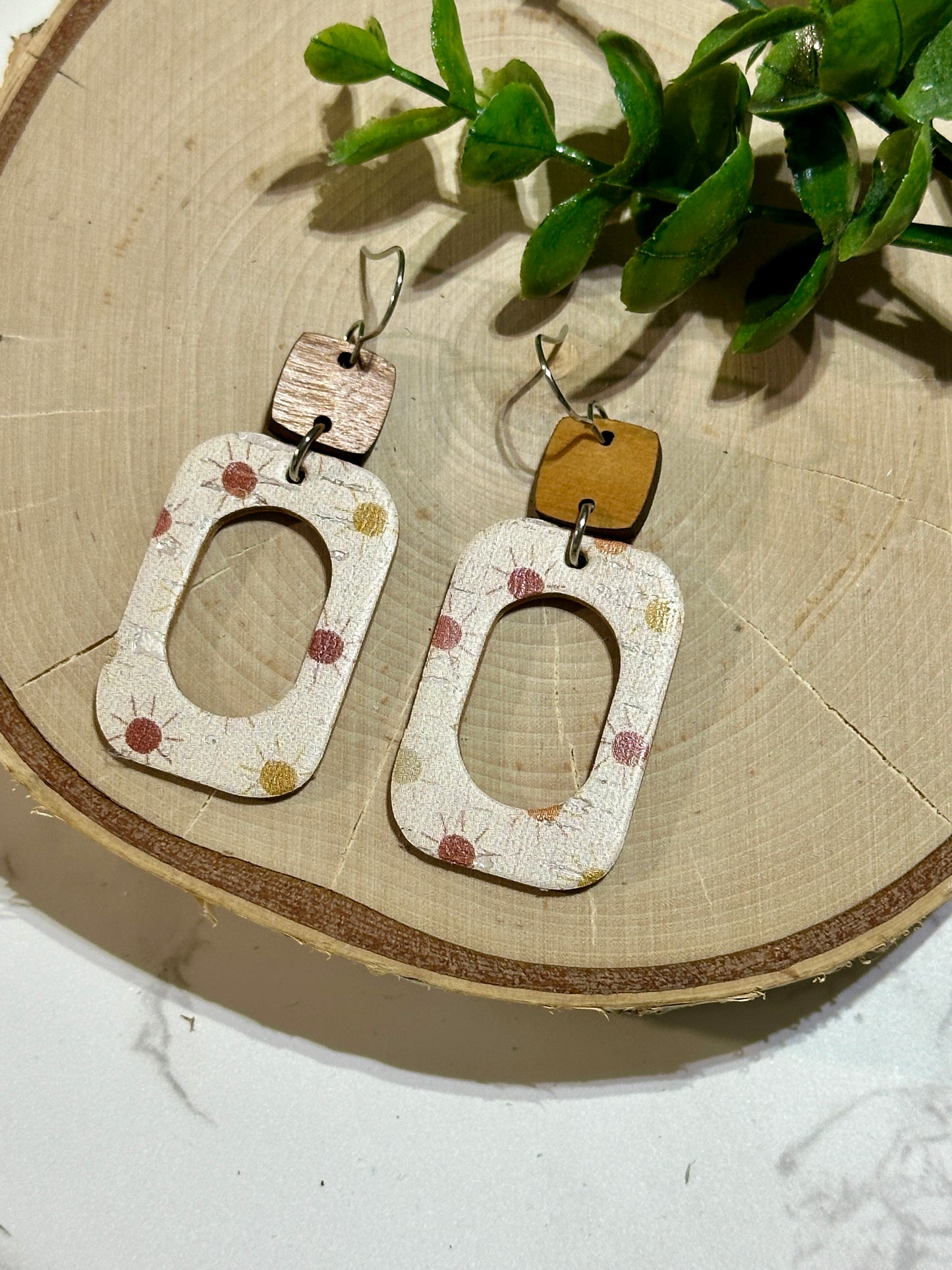 Open Rounded Rectangle Earrings - Boho Suns