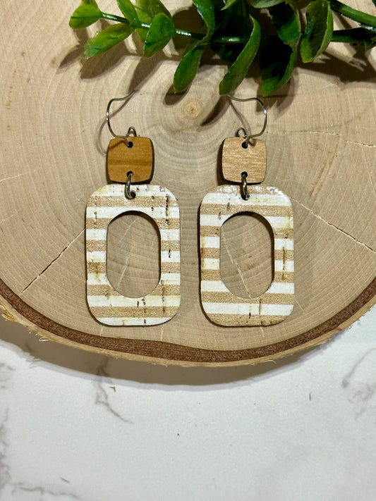Open Rounded Rectangle Earrings - Neutral Stripes