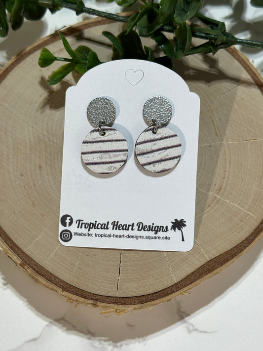 Mini Circle/Connector Earrings - White/Black Stripes