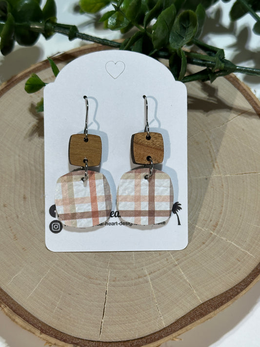 Mini Rounded Squares/Connector Earrings - Fall Plaid