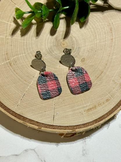 Mini Closed Arch/Connector Earrings - Black/Red Plaid