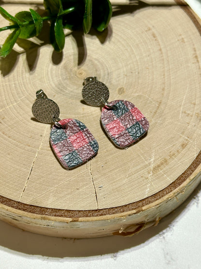 Mini Closed Arch/Connector Earrings - Black/Red Plaid