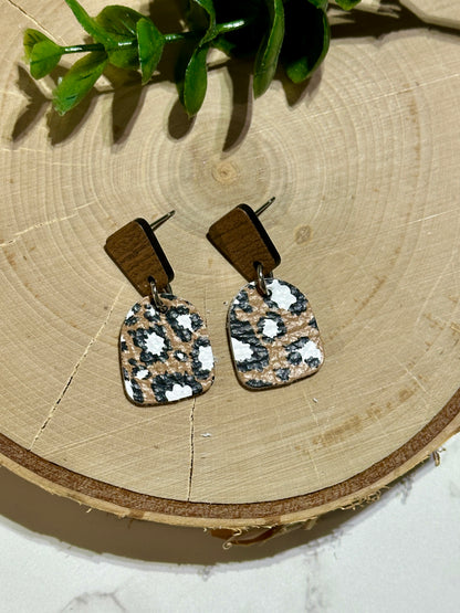 Mini Closed Arch/Connector Earrings - Brown Leopard