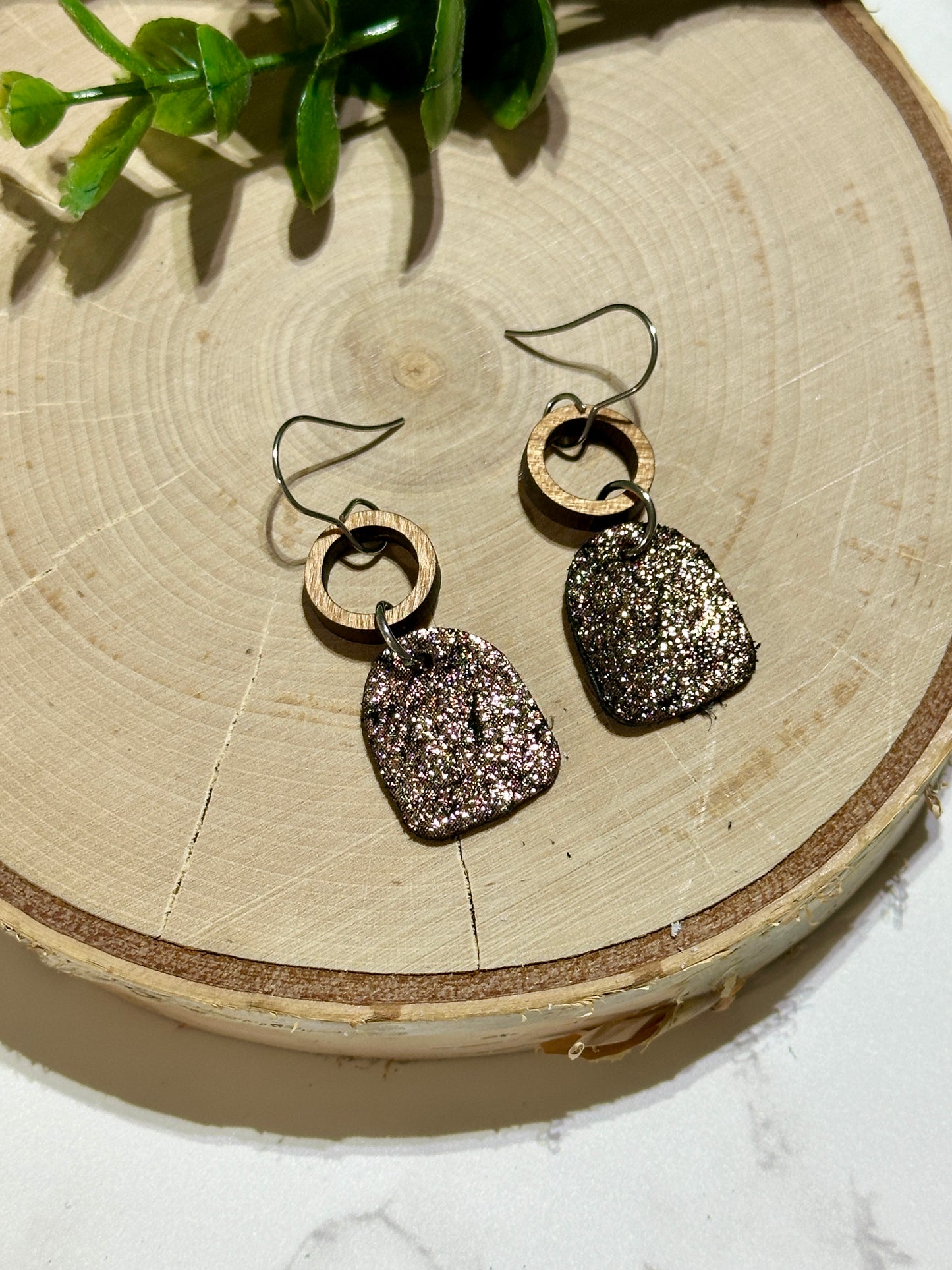 Mini Closed Arch/Connector Earrings - Bronze Sparkle