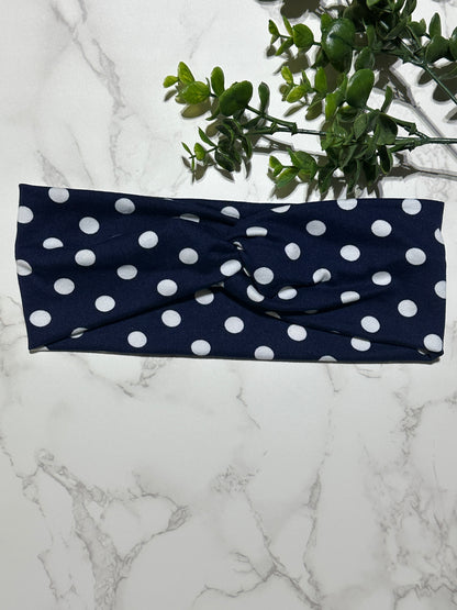 Navy Polka Dot Twist Headband