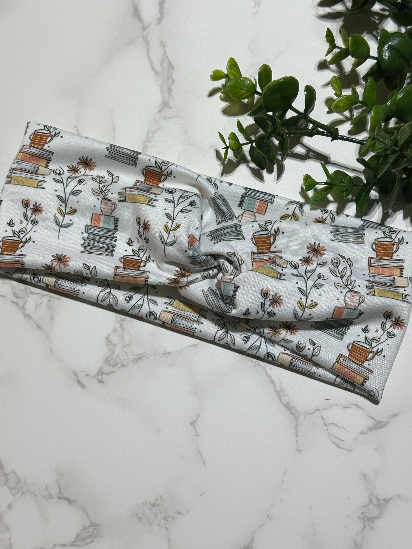 Floral Stack of Books/Mug Twist Headband