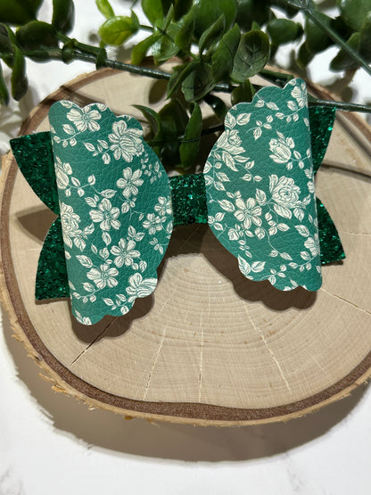 Green Floral Hair Bow