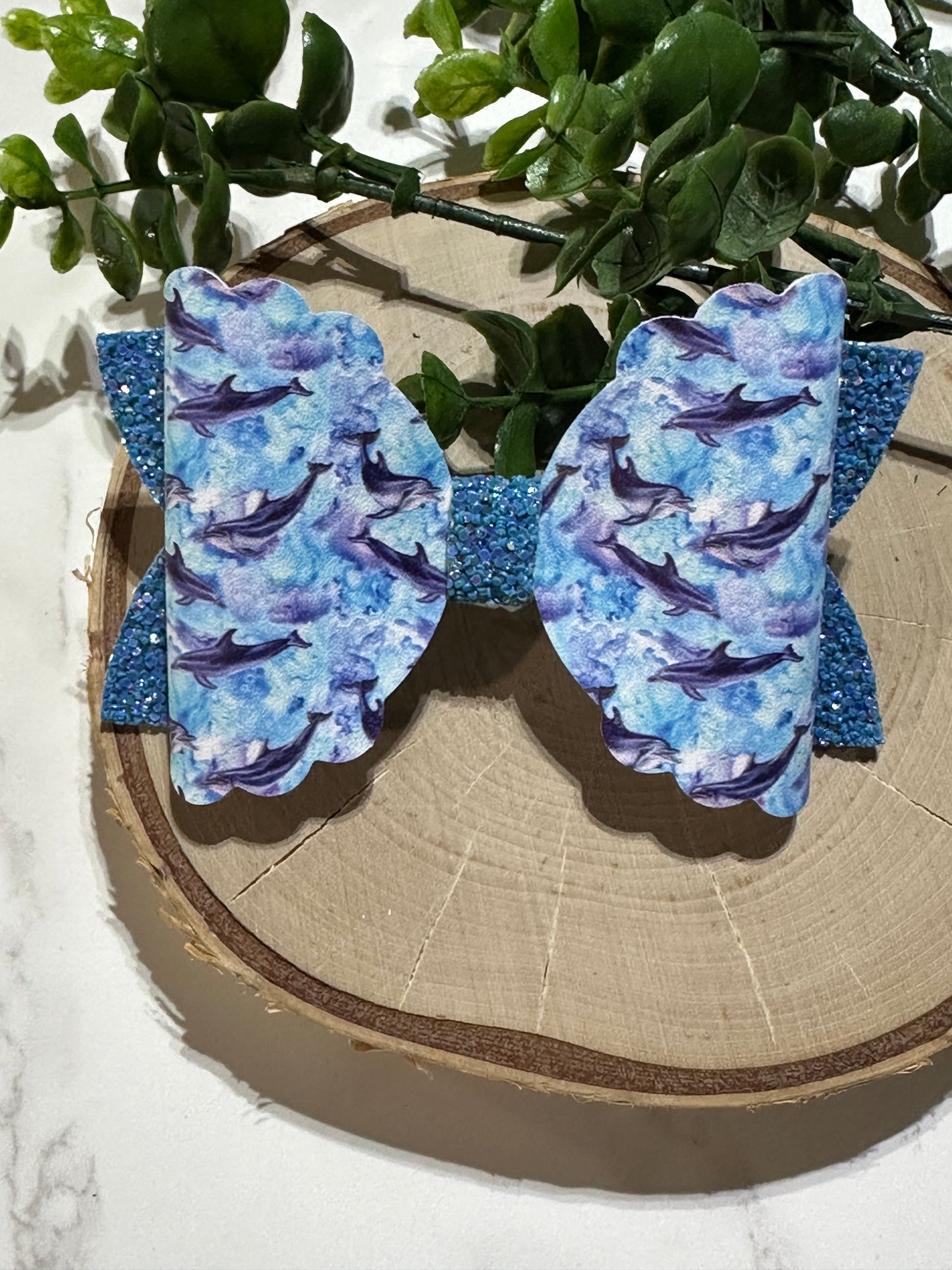 Whale on Blue Hairbow