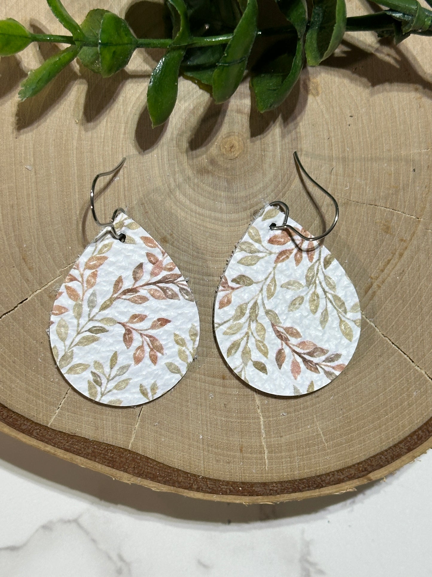 Small Teardrop Earrings -  Neutral  Fall Leaves