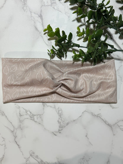 Boho Leaves on Taupe Twist Headband