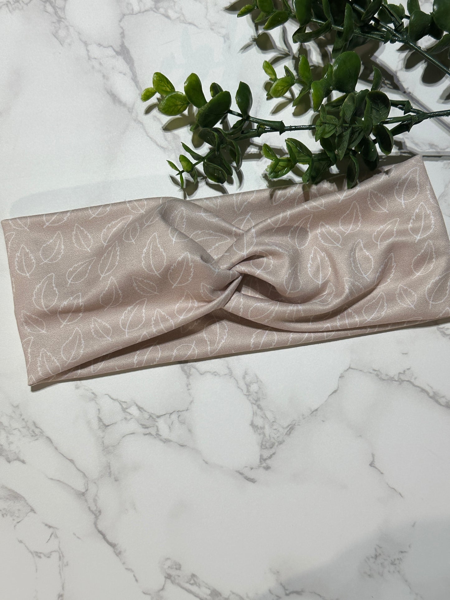 Boho Leaves on Taupe Twist Headband