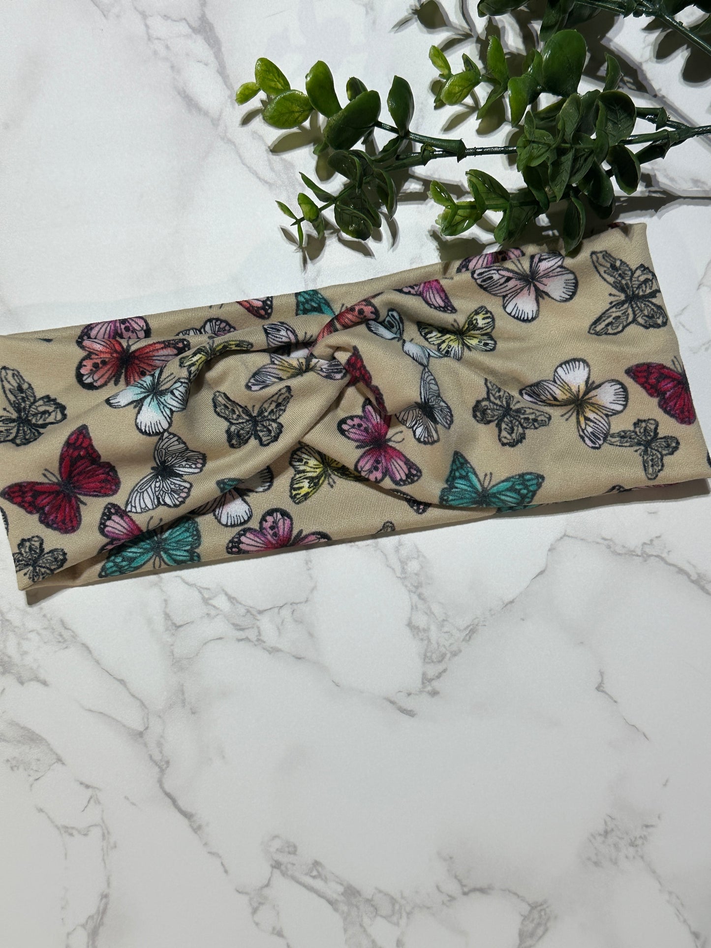 Butterflies on light taupe twist headband